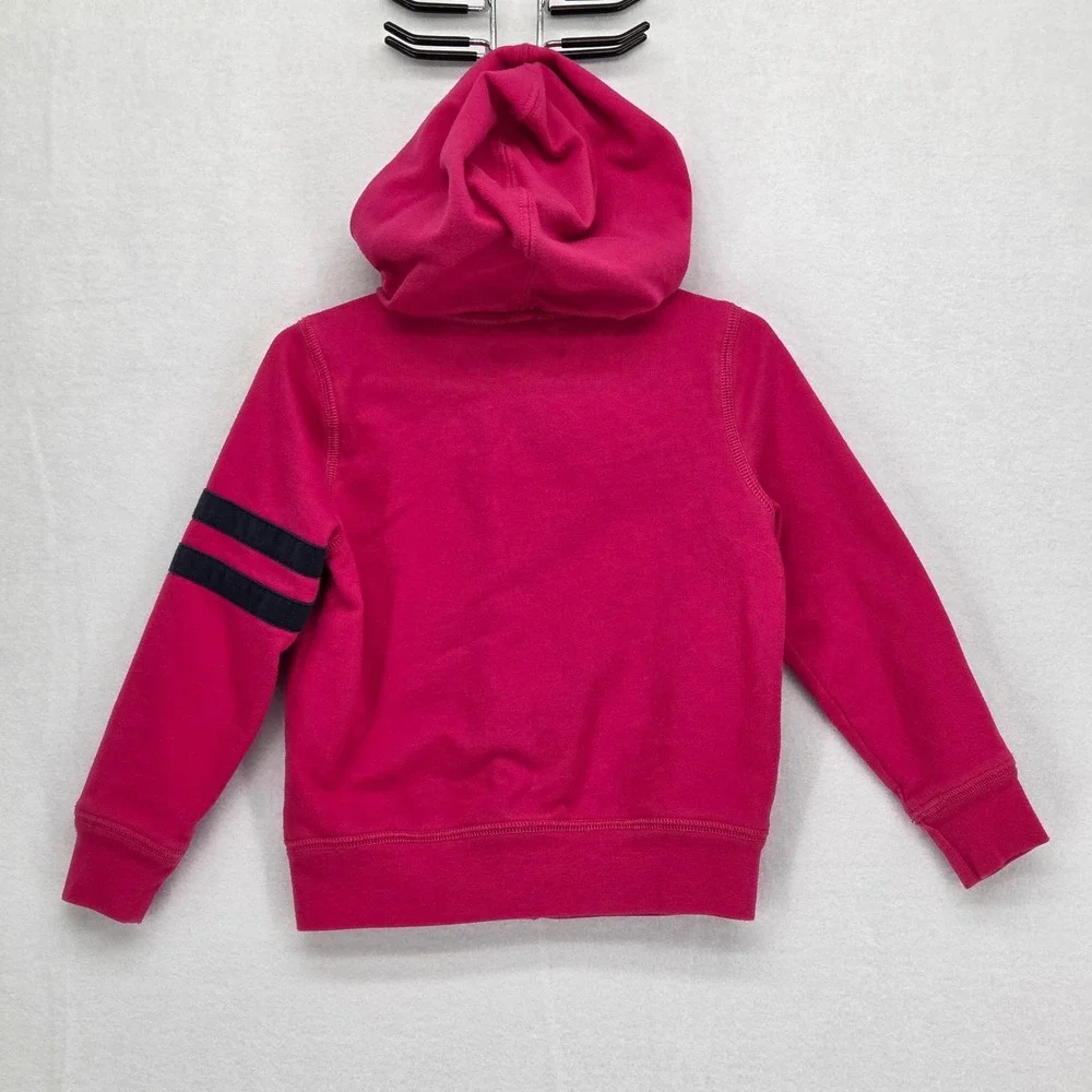 Ralph Lauren Girls 4T Zip Up Hoodie‎ Pink Graphic Sweatshirt Sleeve Stripes